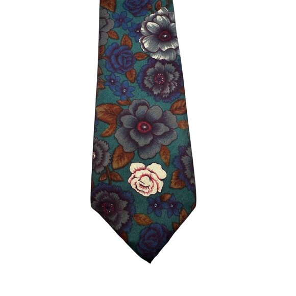 Don Loper Beverly Hills Floral Silk Tie Made In USA Teal & Purple 100% Silk - Picture 1 of 6